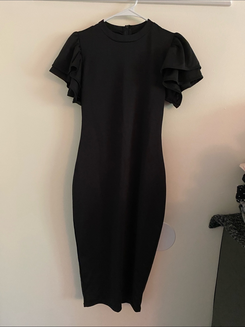 Black Midi Dress with Layered Ruffle Sleeves